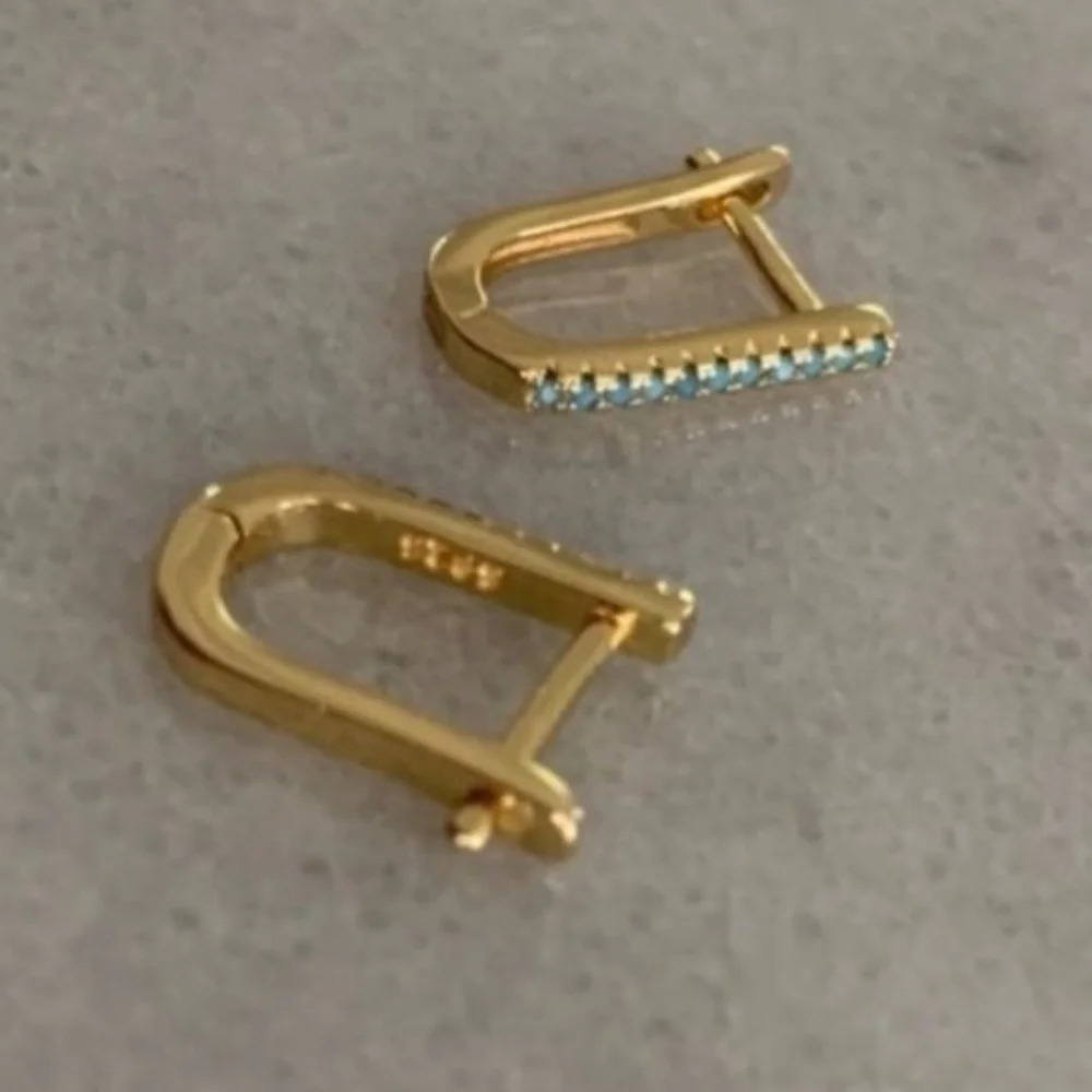 New Drop! Gold Turquoise Crystal Oval Hoop Earrings 

Brand New